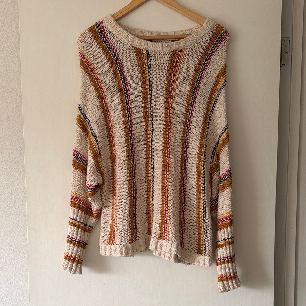 Billabong Cream and Tan Striped Women's Sweater